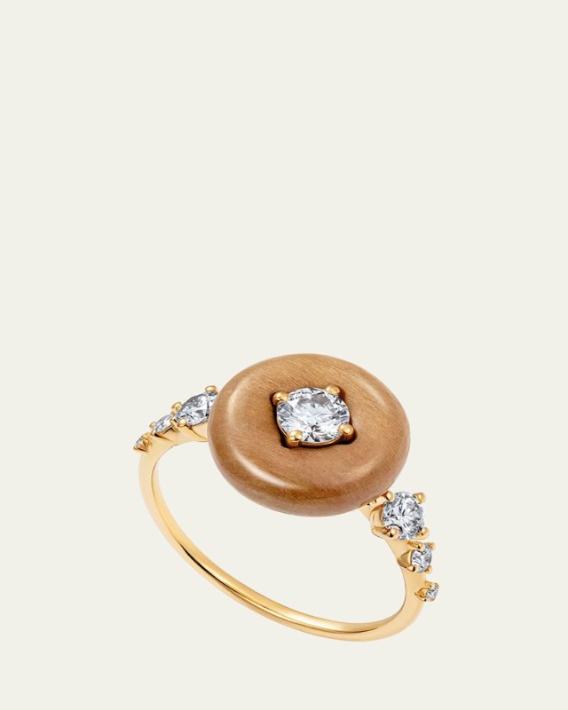 18K Yellow Gold Orbit Diamond and Petrified Wood Statement Ring